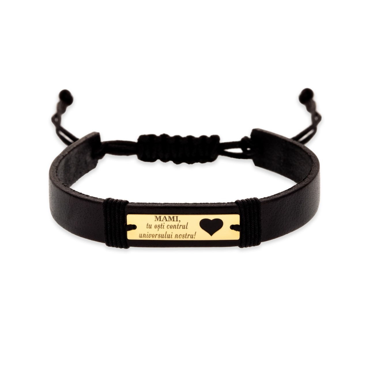 Brățară centrul universului cu piele si placuta personalizabila din aur 14k