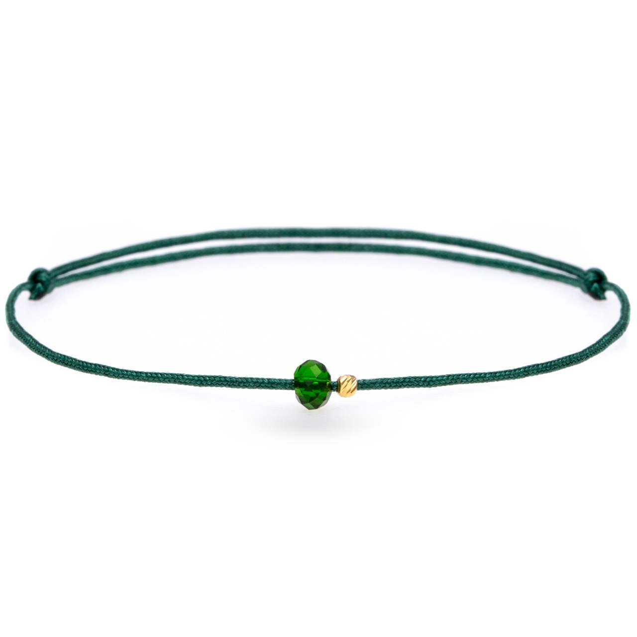 Bratara prieteniei cu snur si cristal de 4mm + biluta 2mm din aur 14k
