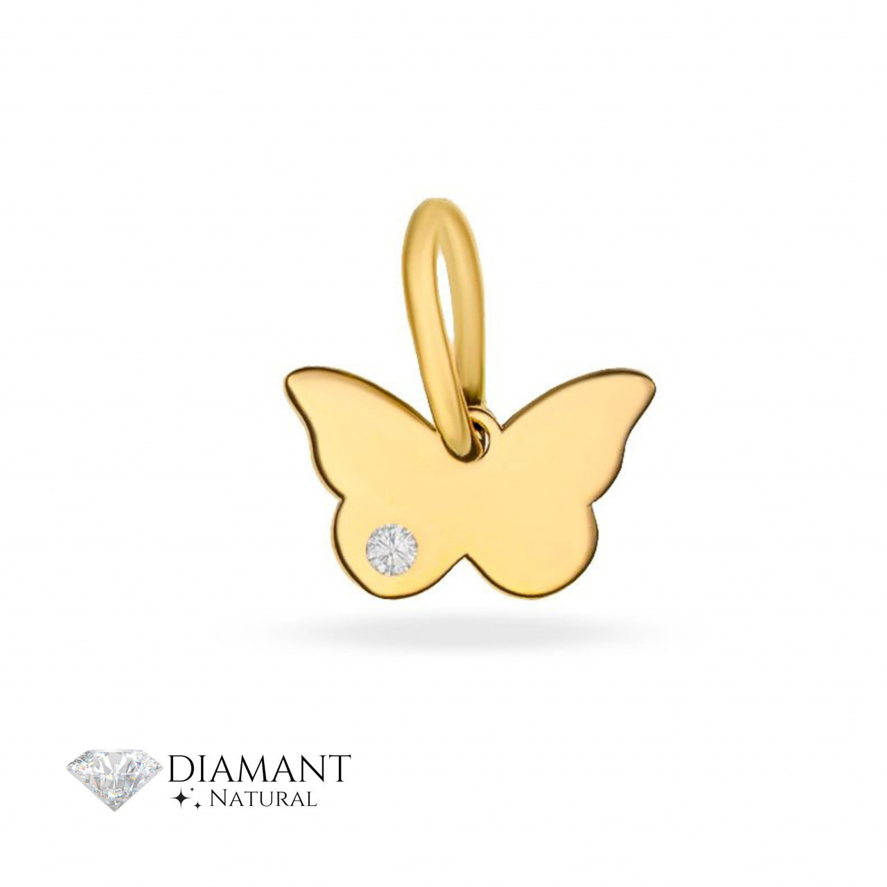Pandantiv fluturas din aur 14k si diamant natural