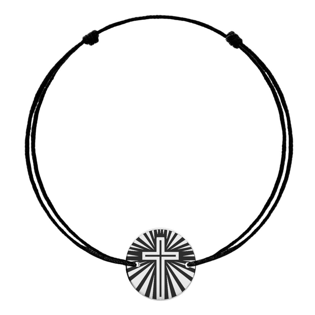 Bratara 3d cross cu snur si banut 18mm din argint 925 - gravat cruciulita