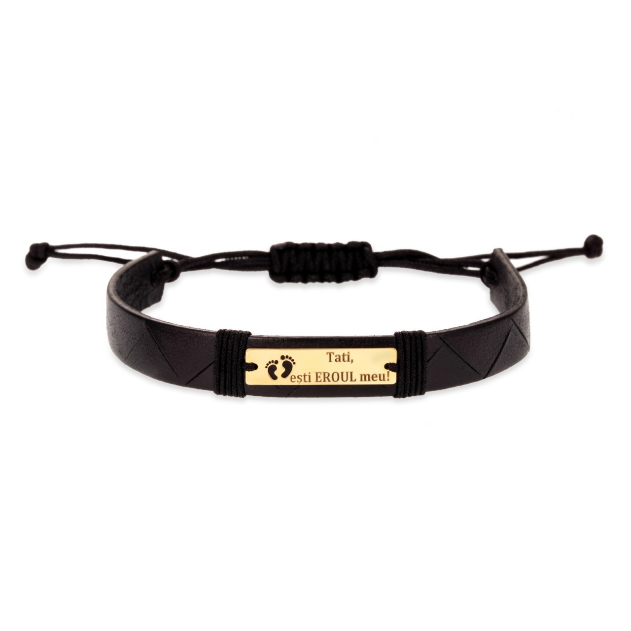 Brățară hero dad cu piele si placuta personalizabila din aur 14k
