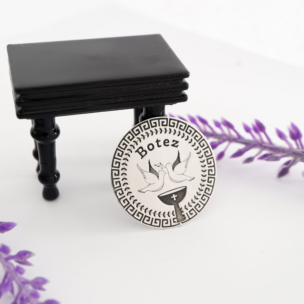 Moneda botez 2.5cm din argint 925 personalizata cu numele si data