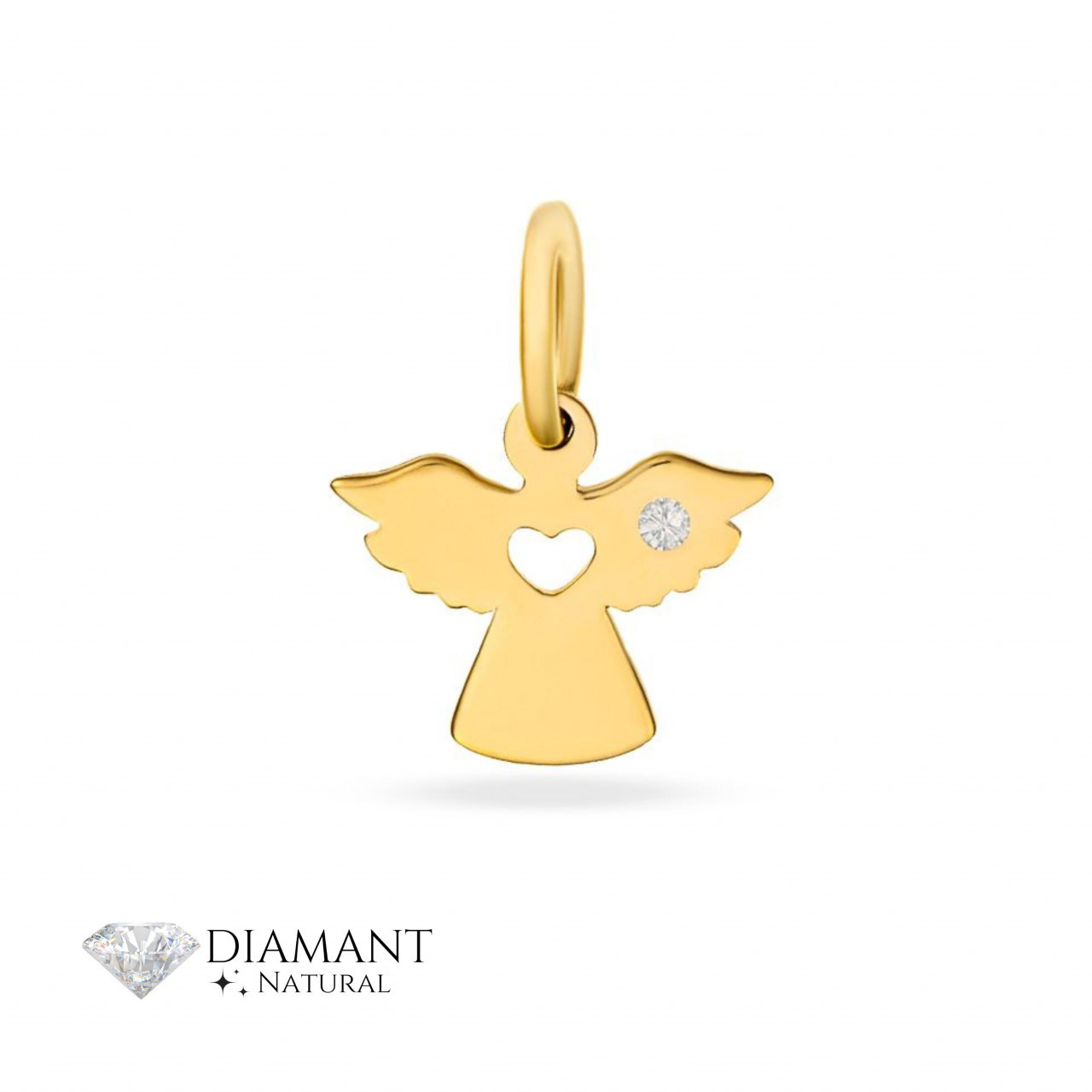 Pandantiv ingeras din aur 14k si diamant natural