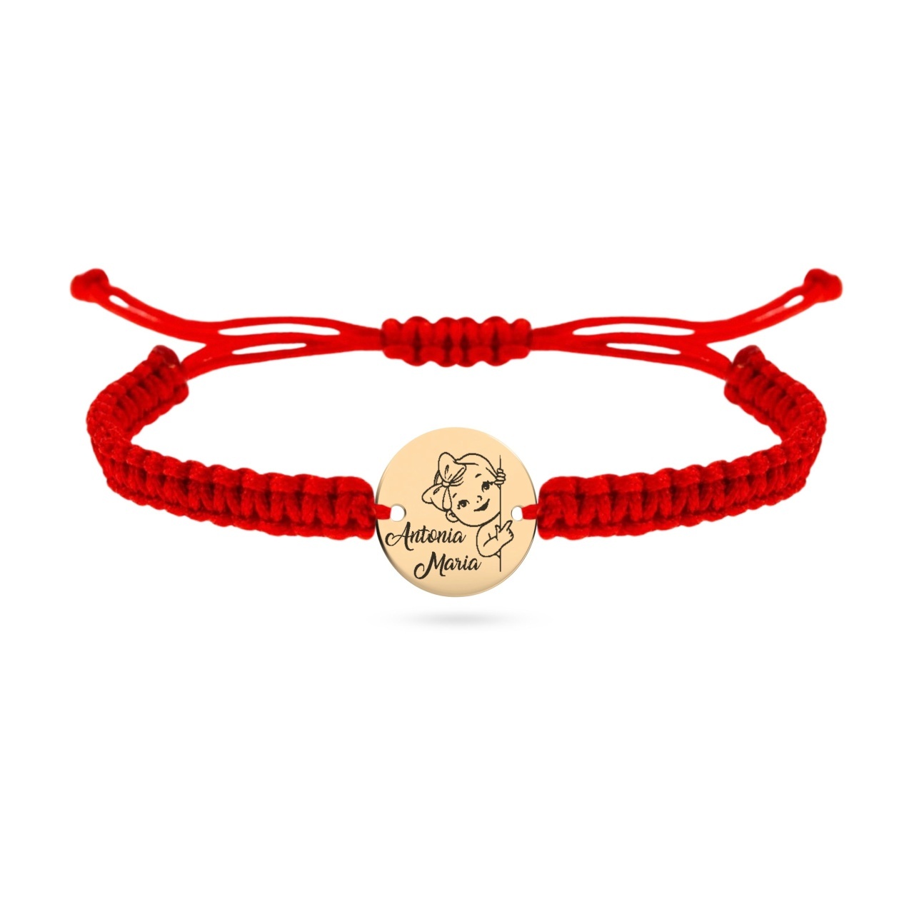 Bratara pentru copii, cu snur si banut din aur 14k / 12mm personalizat