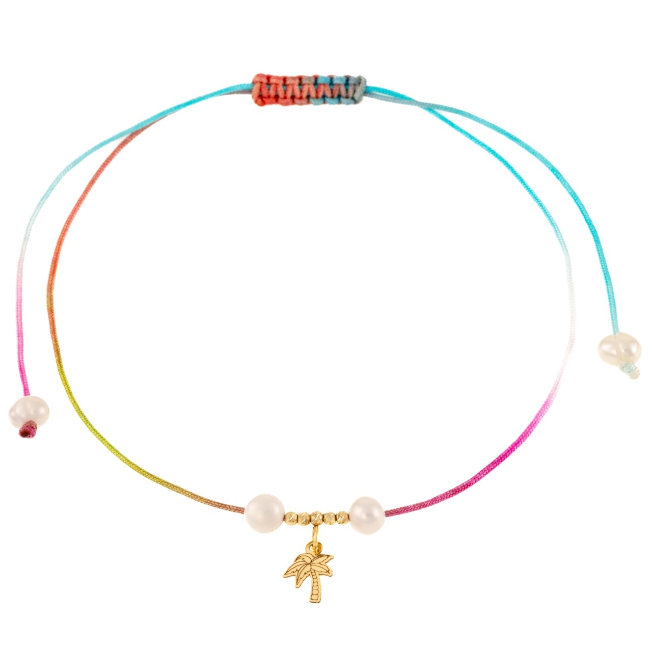 Brățară reglabila de picior palmier cu perle de cultură , pandantiv din aur 14k + 4 biluțe