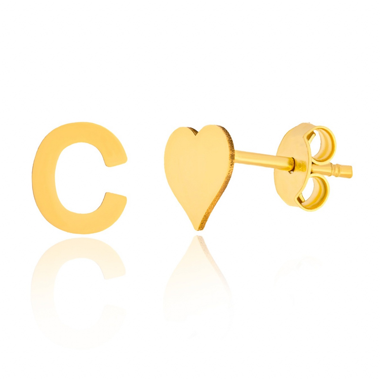 Cercei cu inimioara si initiala din aur 14k