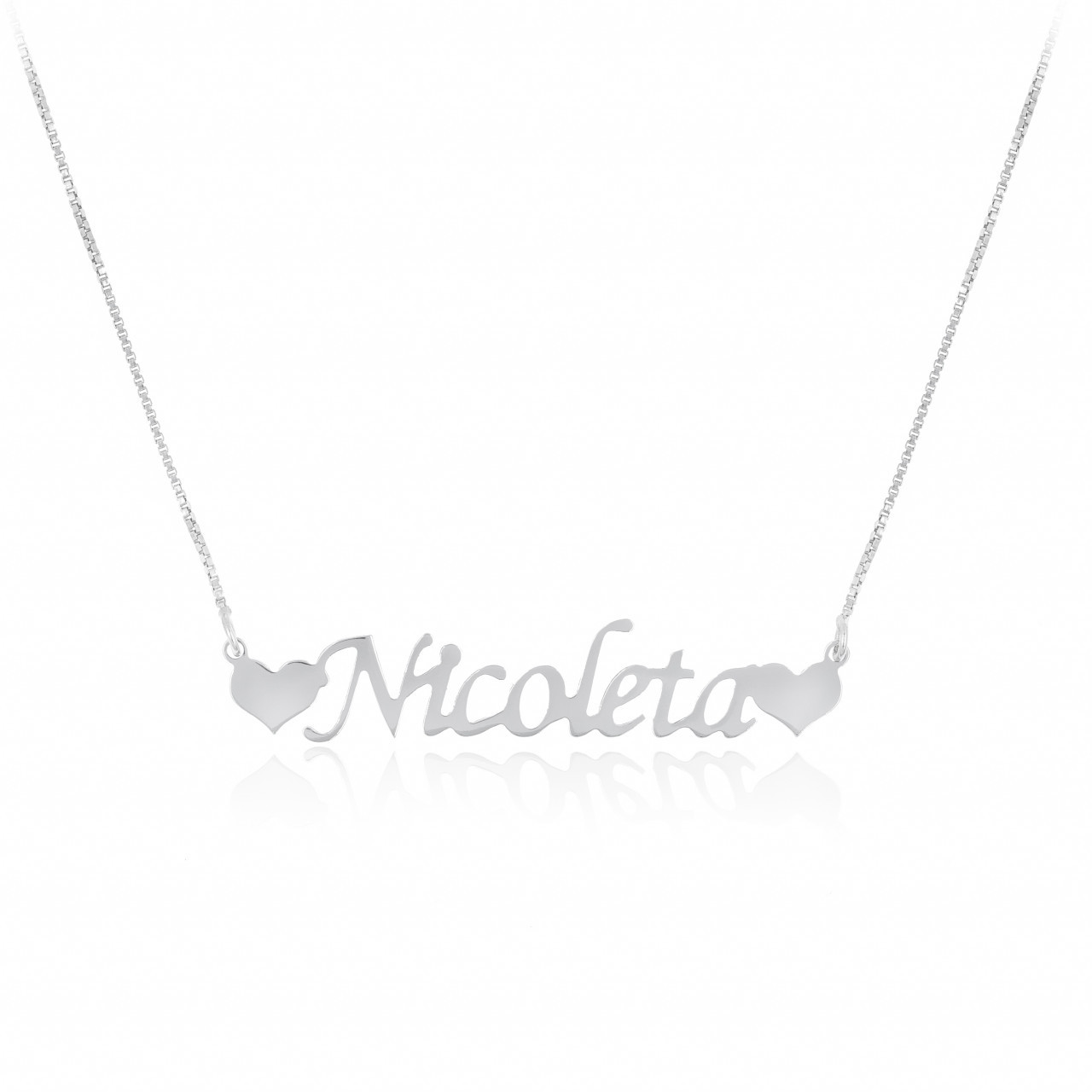 Colier box din argint personalizat cu nume si inimioare