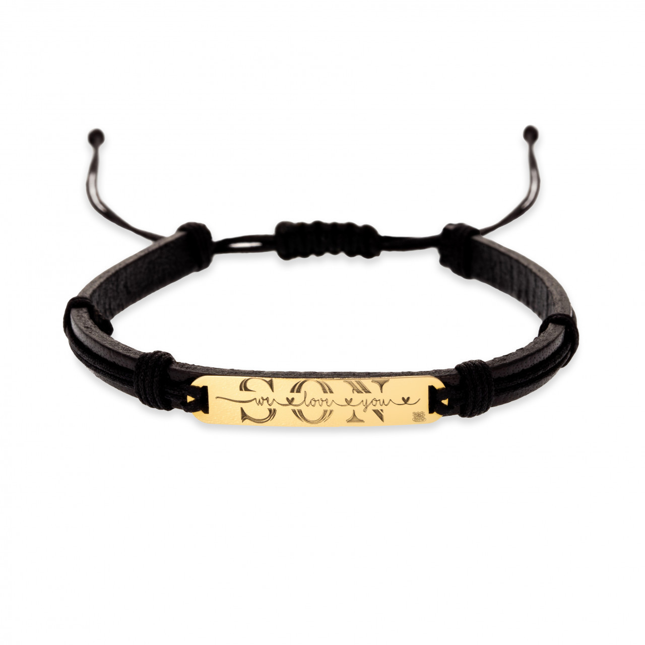 Bratara piele si placuta din aur 14k - cadou pentru fiu