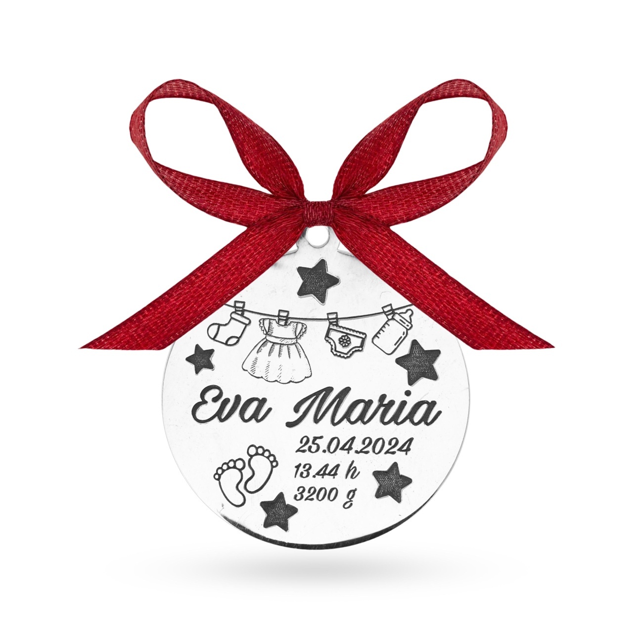 Banut argint 2.5cm pentru botez - mot - personalizabil baby cute