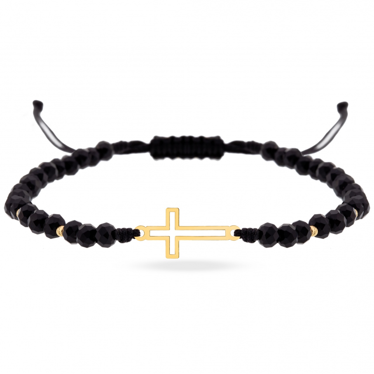 Bratara cu cristale si cruce decupata 2cm din aur 14k