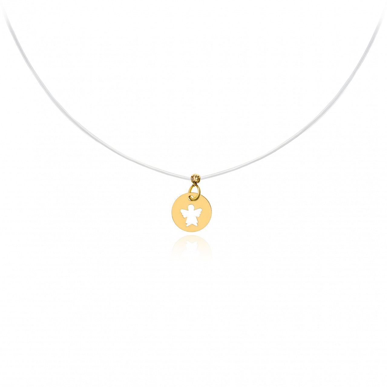 Colier cu fir transparent si banut cu ingeras decupat din AUR 14K