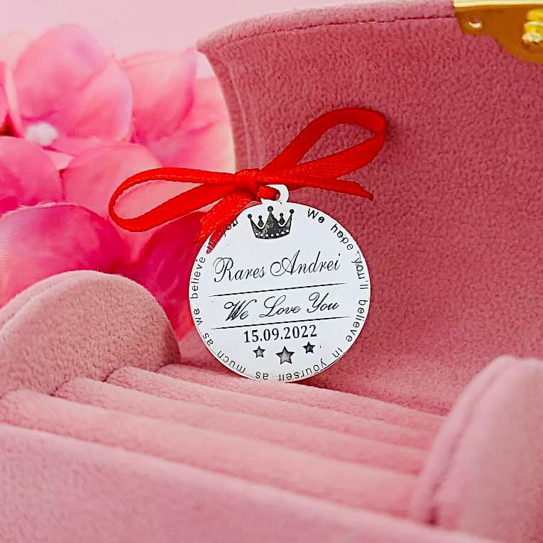 Banut din argint 2.5cm pentru botez - mot - scaldat - personalizabil