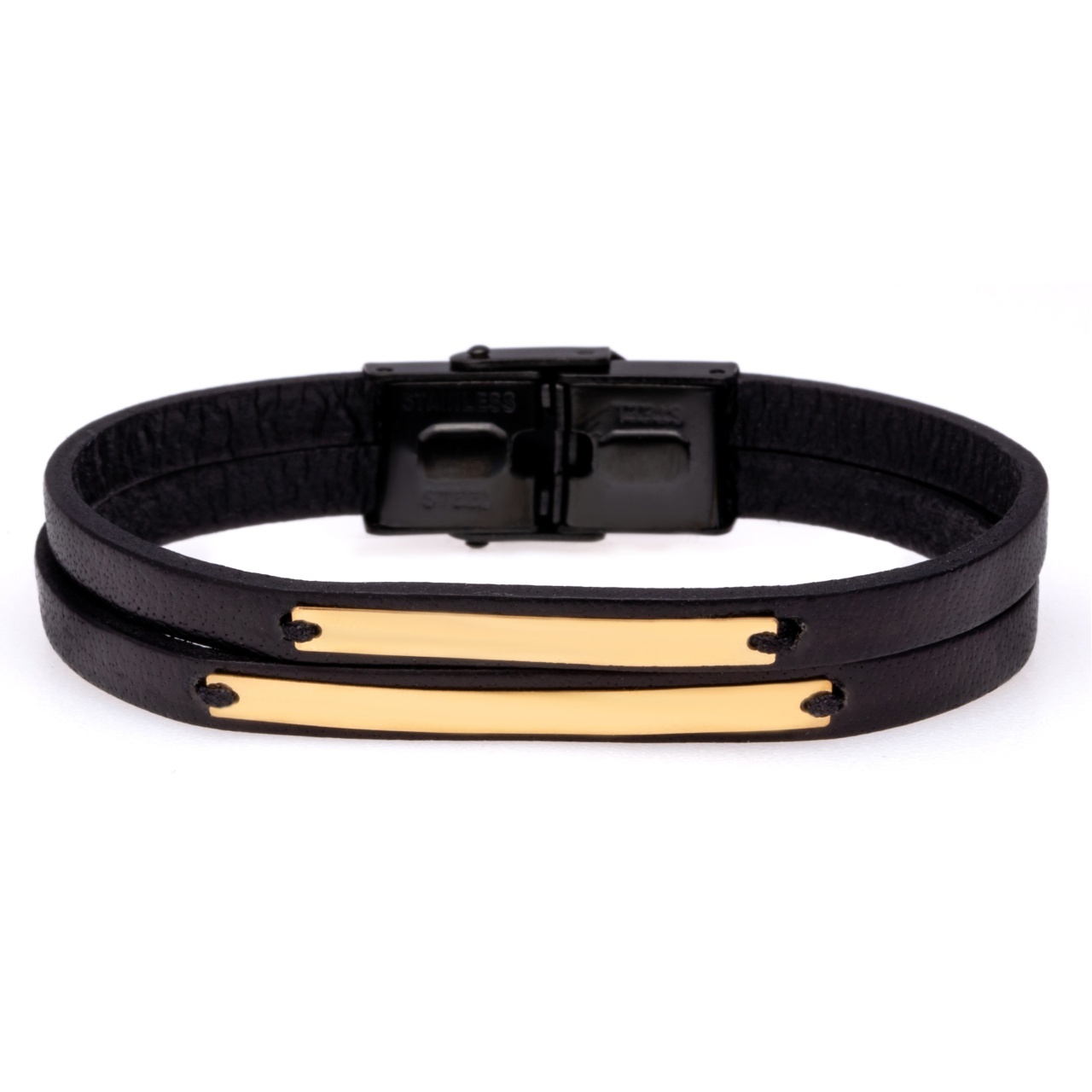 Brățara dubla cu piele si placute din aur 14k personalizabile