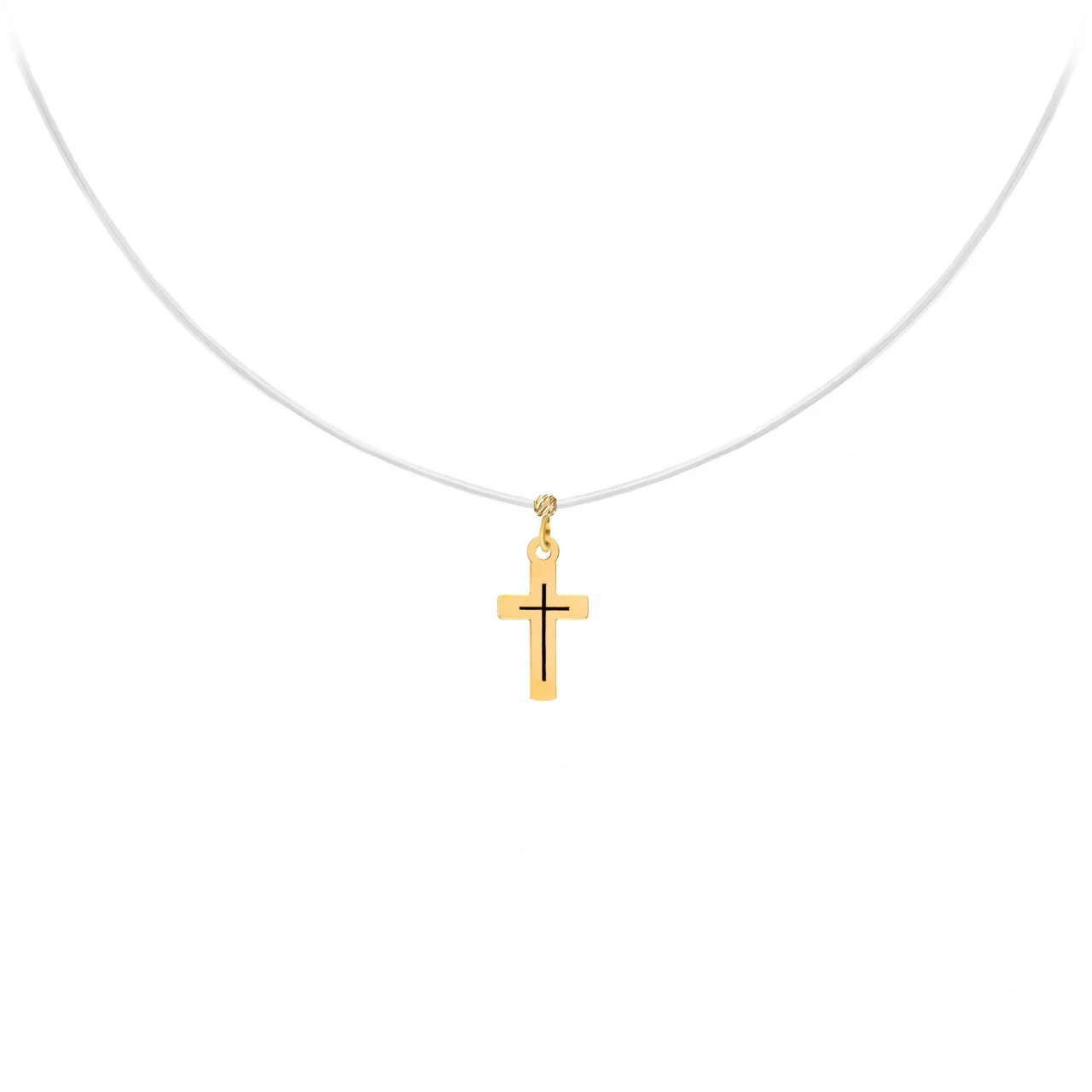 Colier cu fir transparent si Cruce cu Insertie din AUR 14K