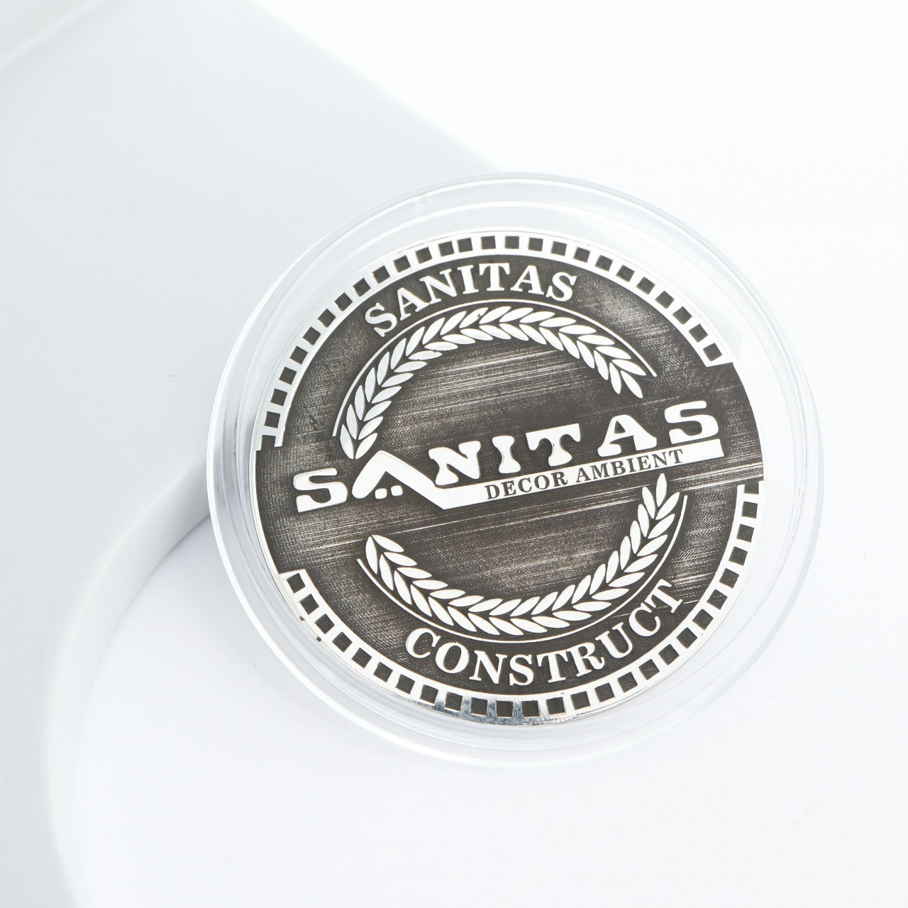 Moneda teambuilding 3cm din argint 925 personalizata cu sigla firmei