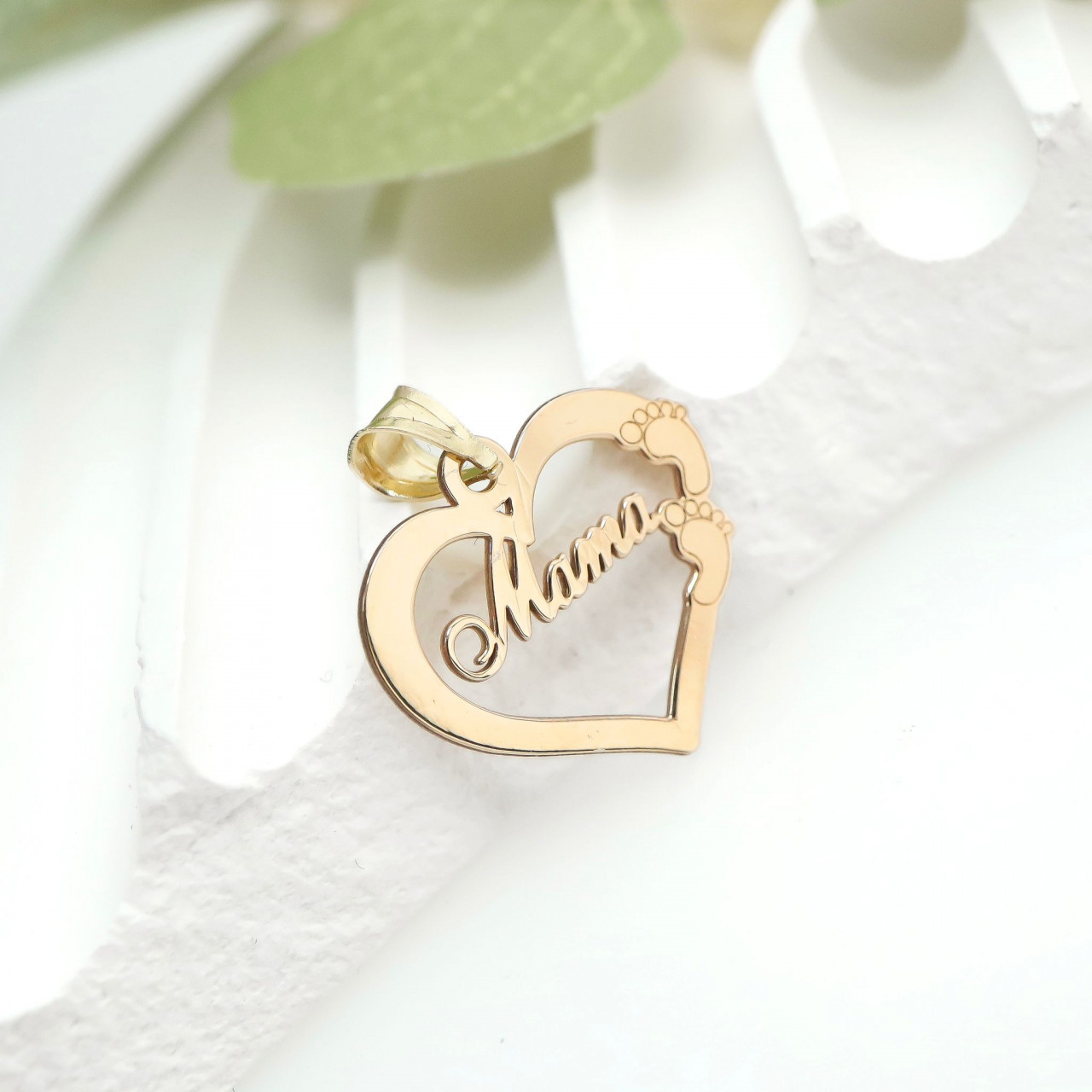 Pandantiv din aur 14k - mama si talpite bebe personalizabile