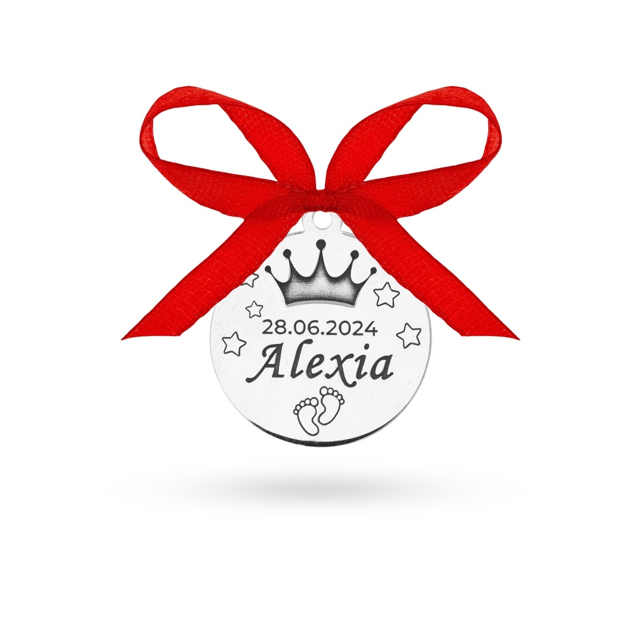 Banut argint 2cm pentru botez - mot - turta personalizabil