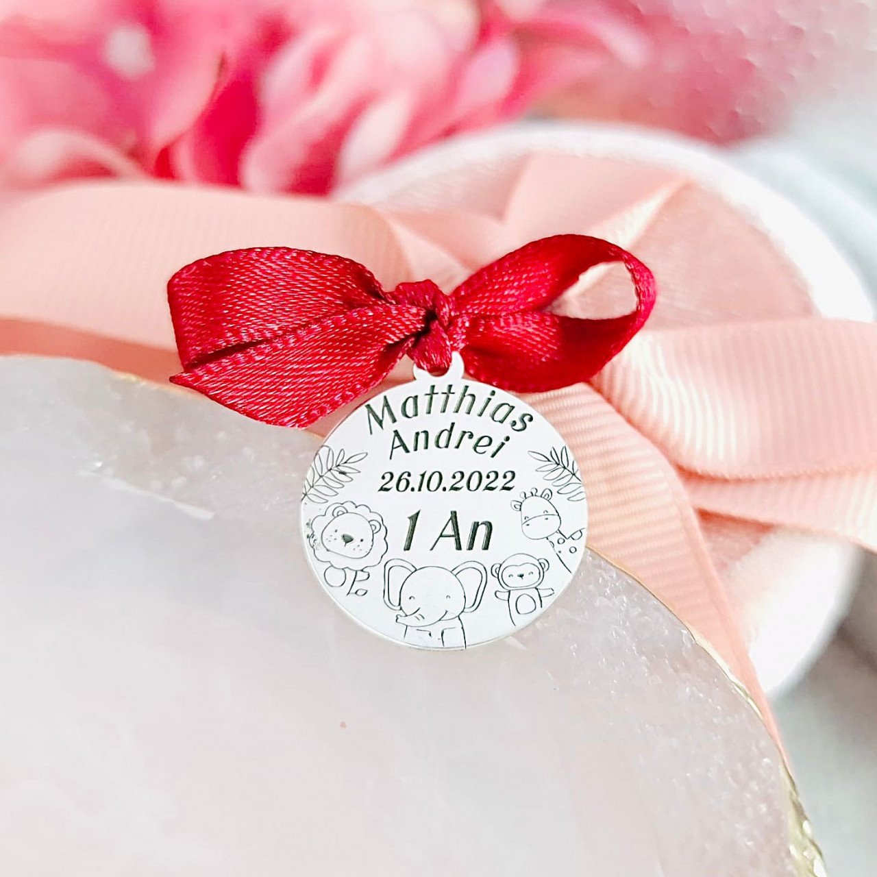 Banut argint x 2cm pentru botez - mot - scaldat - personalizabil