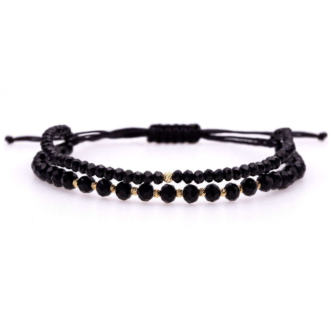 Bratara black only 2 in 1 cu cristale de sticla in 2 dimensiuni si bilute din aur 14k