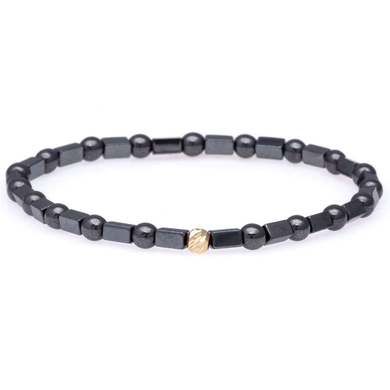 Brățară elastică cu hematite și o bilă de 4 mm din aur 14k