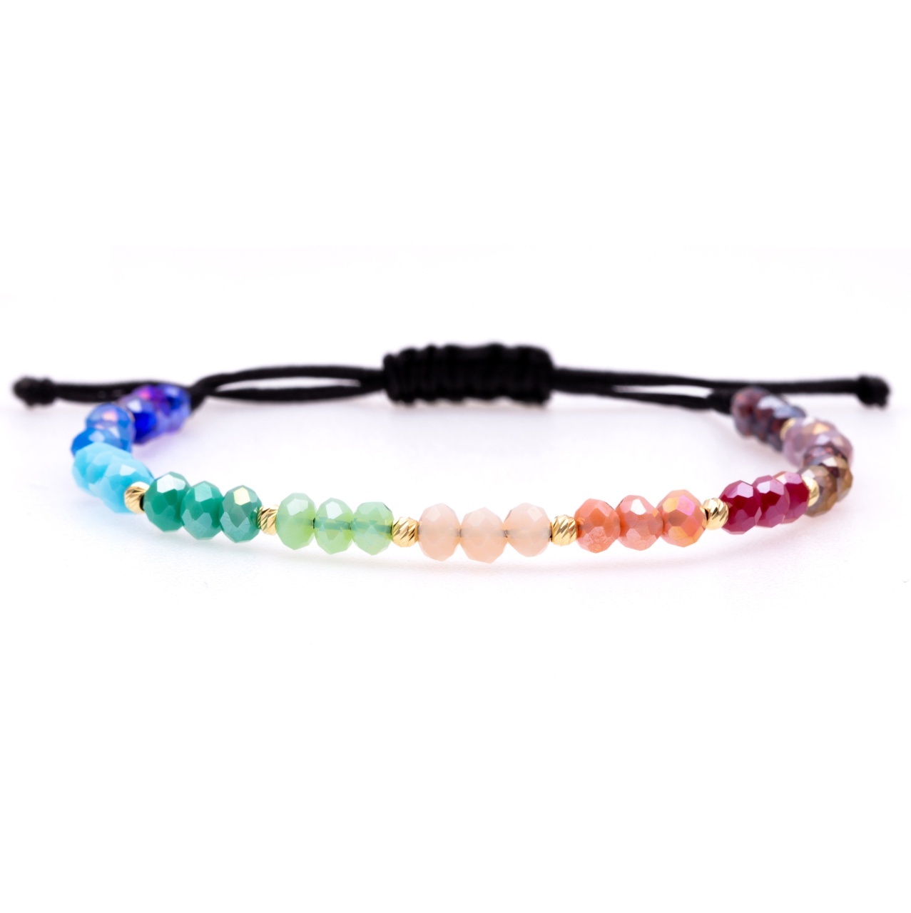 Bratara color of rainbow cu cristale si bile de 2.5mm din aur 14k