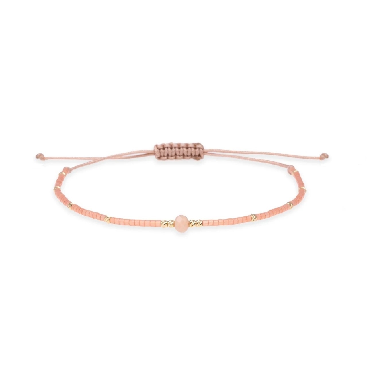 Brățara cu miyuki beige rose si 12 bilute din aur 14k