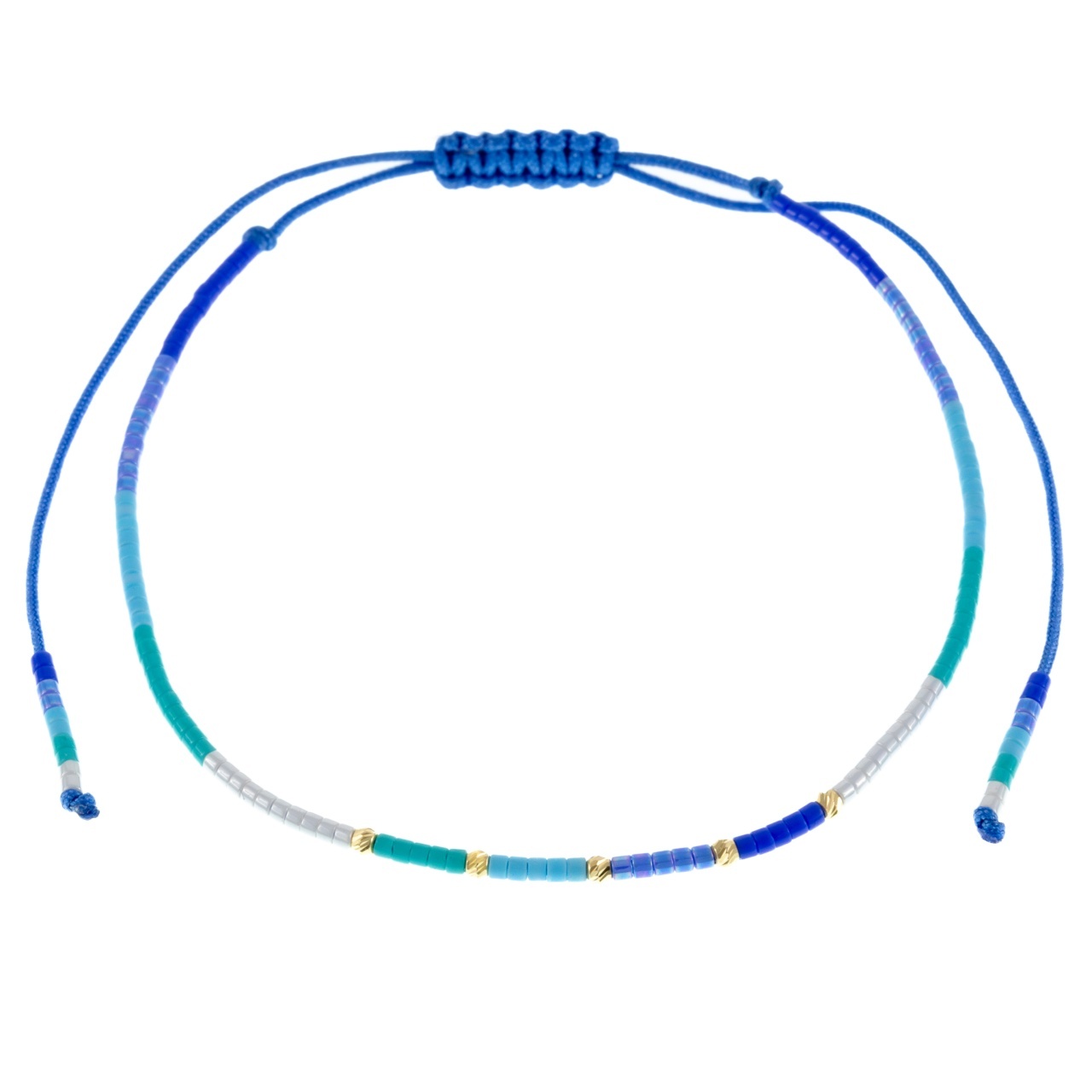 Brățară reglabila pentru picior / glezna blue summer cu miyuki si bilute din aur 14k