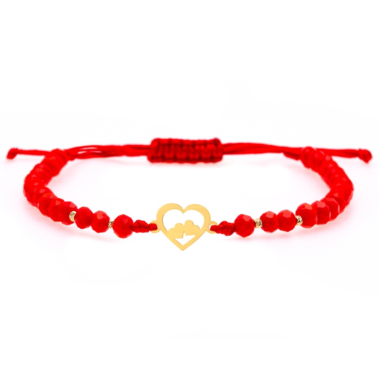 Bratara snur si inimioare personalizabile cu initiale din aur 14k + bile