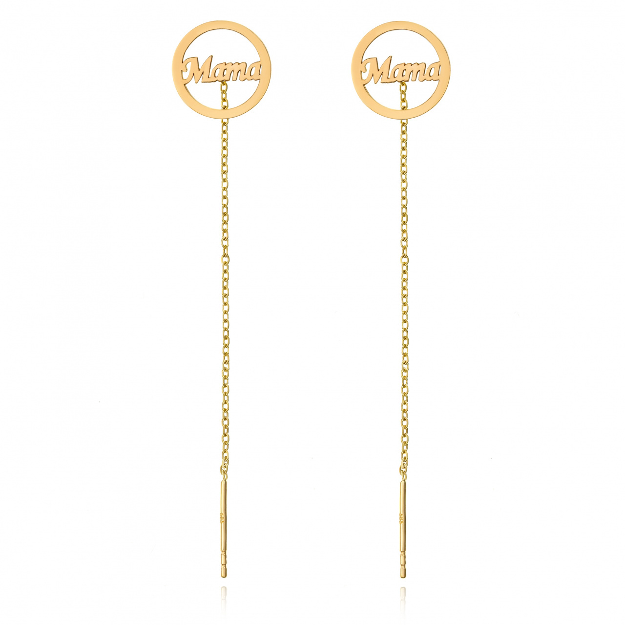 Cercei MAMA cu disc si lantisor din aur 14k
