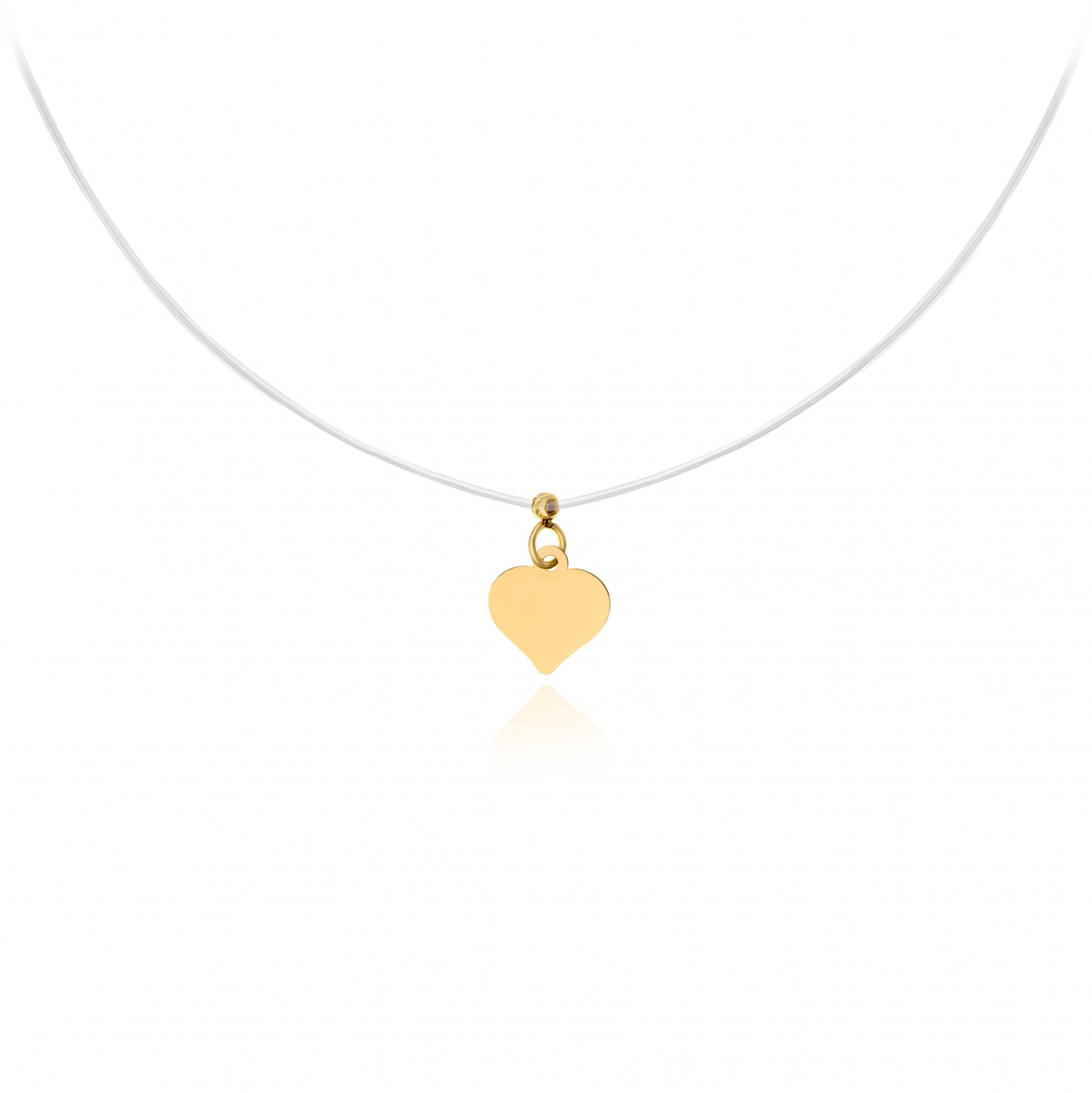 Colier cu fir transparent si inimioara mini personalizabila din aur 14k