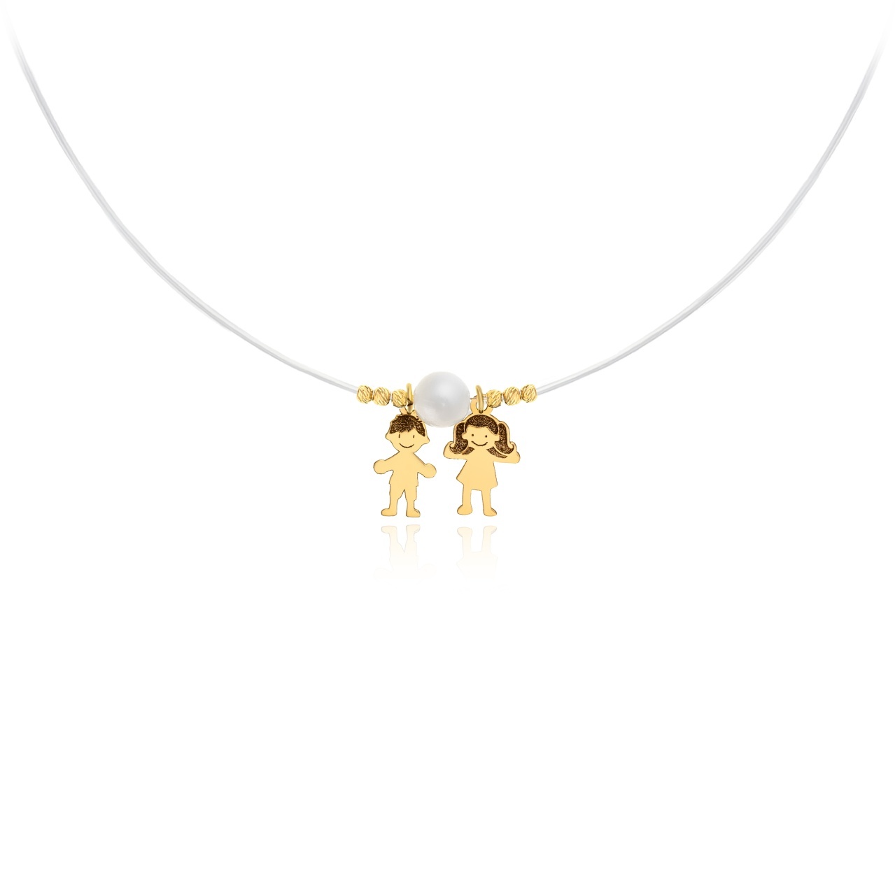 Colier cu fir transparent, sidef si copilasi din AUR 14K