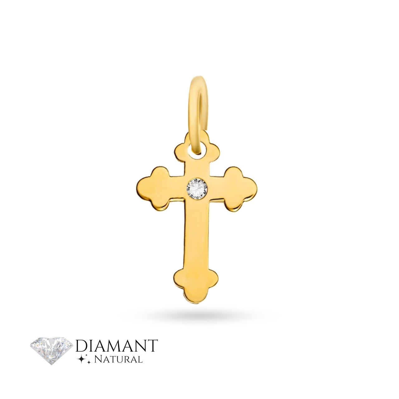 Pandantiv cruciuliță din aur 14k și diamant natural