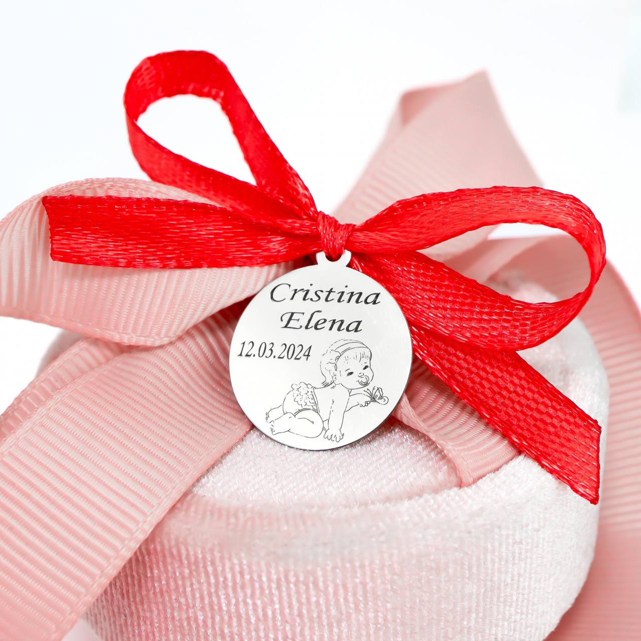Banut argint 1.8cm pentru botez - mot - turta personalizabil - baby edition