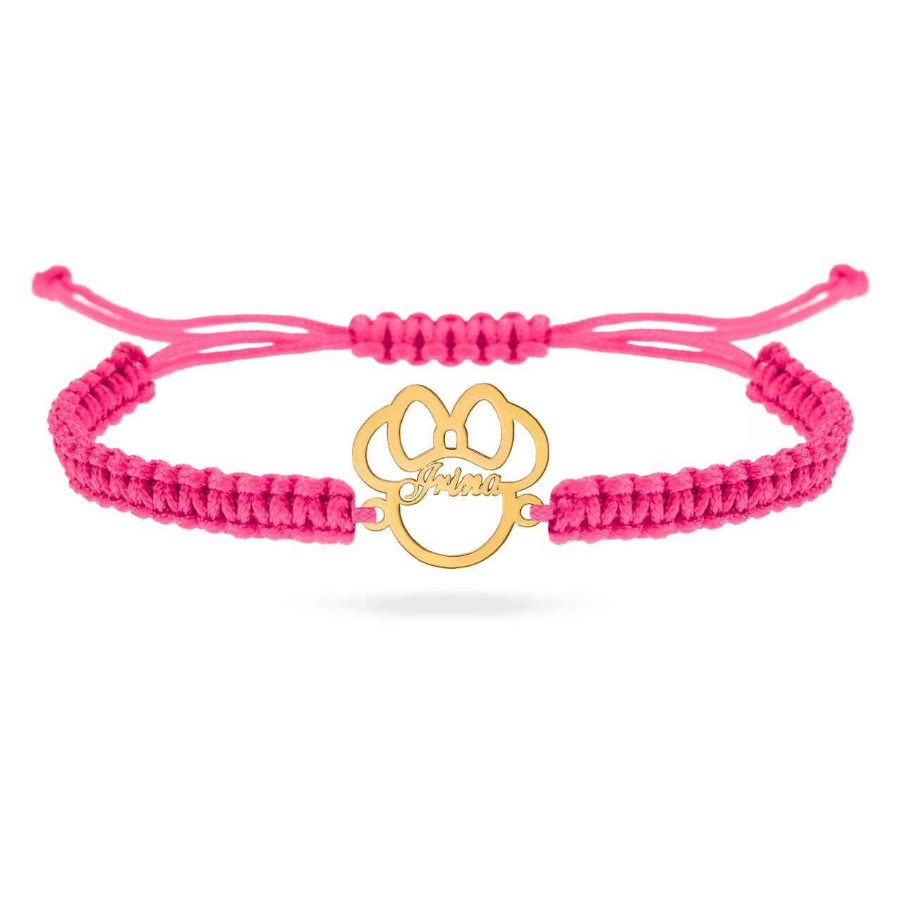 Bratara cu snur, pentru copii cu soricel desene animate din aur 14k - personalizat cu nume la alegere