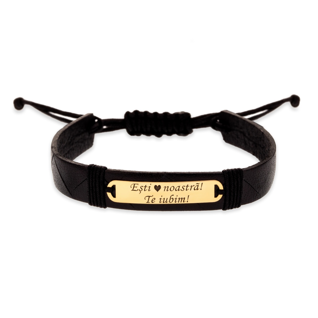 Brățară esti inima noastra cu piele si placuta personalizabila din aur 14k
