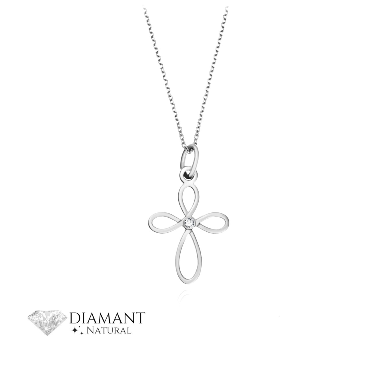 Colier Cross din Argint 925 cu Diamant Natural