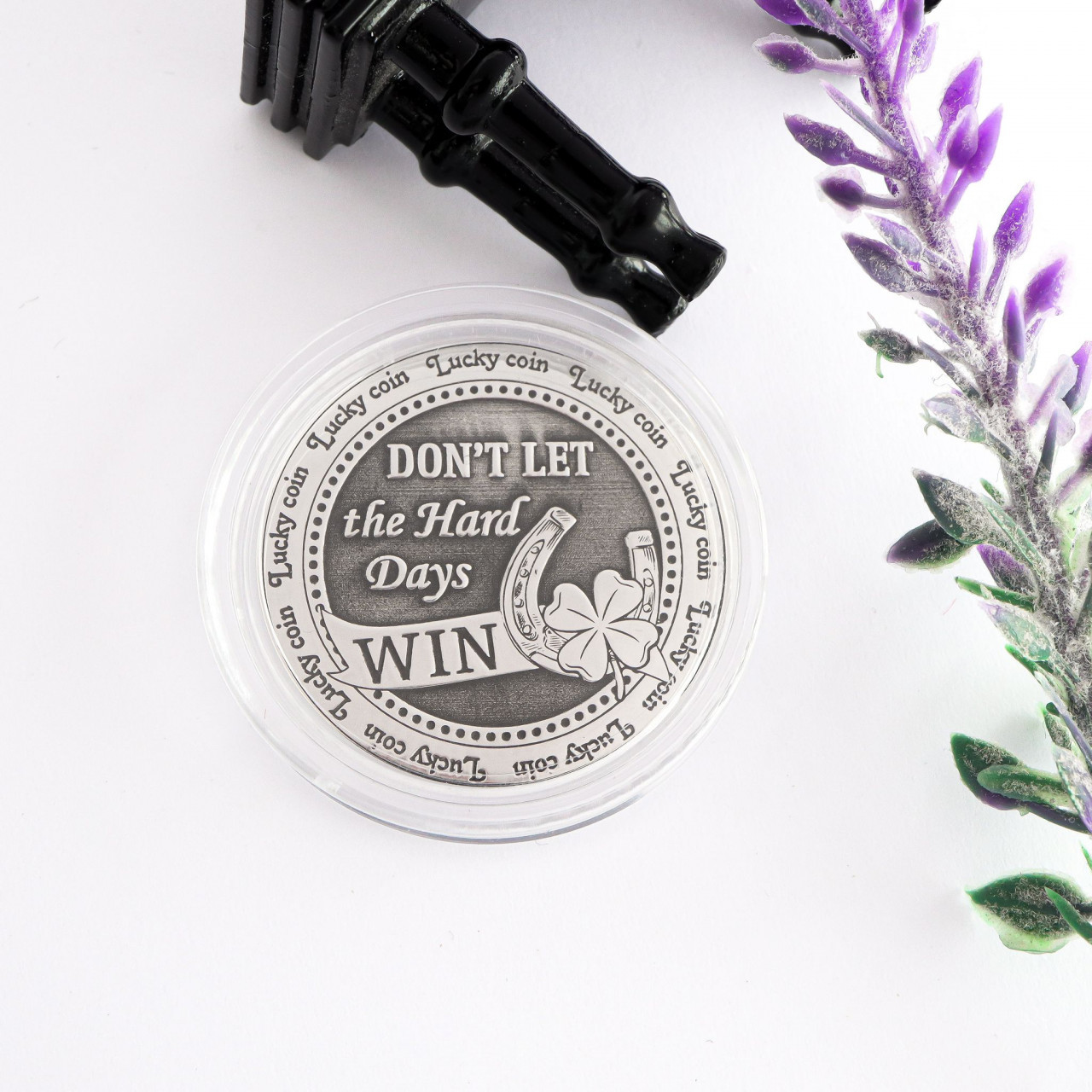 Moneda lucky coin din argint 3cm - gravura 3d fata&verso in capsula plastic