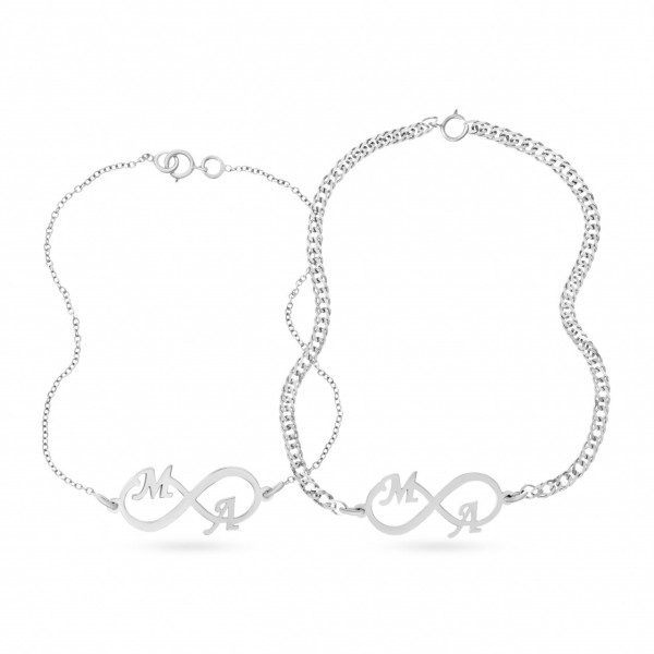 Set bratari din argint pentru cupluri cu infinit personalizabil cu orice initiale