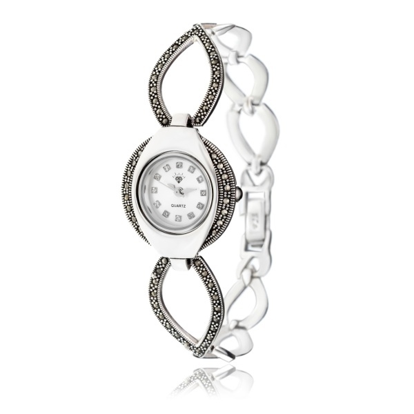 Ceas din Argint 925 cu marcasite 34.56g 19.5cm