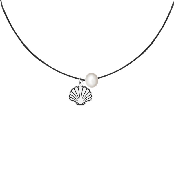 Choker Shell Pearl cu șnur si Argint 925
