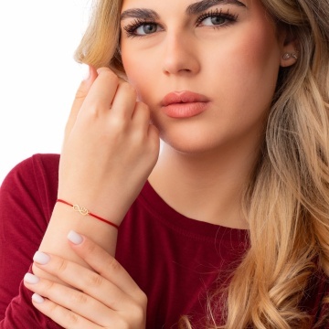 Bratara cu snur si infinit cu inimioara din aur 14k - Img 2