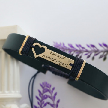 Bratara Hearty Elements din AUR 14K si Piele Naturală - Img 2
