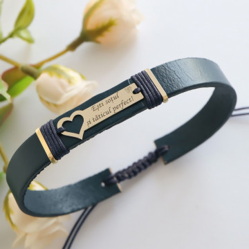 Bratara Hearty Elements din AUR 14K si Piele Naturală - Img 5