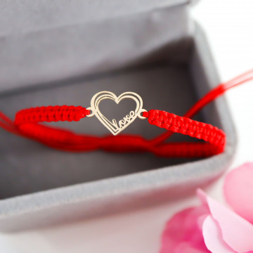 Bratara Love and Heart cu snur si inimioara din aur 14k. - Img 2