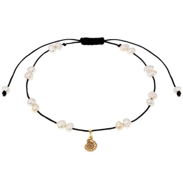 Brățară reglabila de picior Sea Shell cu perle de cultură și pandantiv din aur 14K