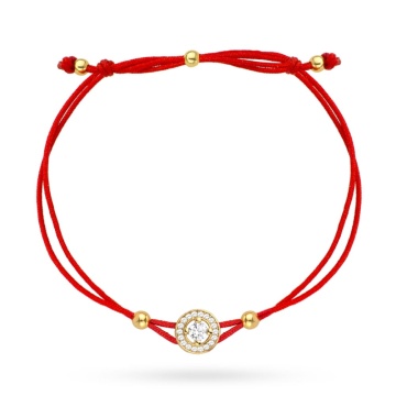 Bratara Snur Rosu cu Cerculet si Cristale- Aur 14k - Img 2