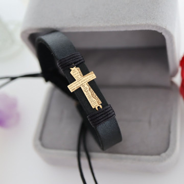 Bratara Tatal Nostru din AUR 14K si Piele Naturală - Img 4