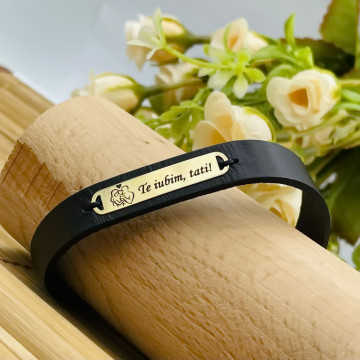 Bratara Te iubim tati din AUR 14K si Piele Naturală - Img 5