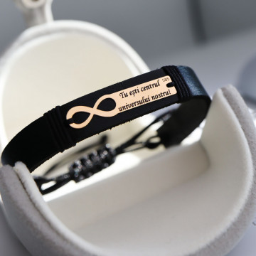 Bratara To Infinity Message din AUR 14K si Piele Naturală - Img 3