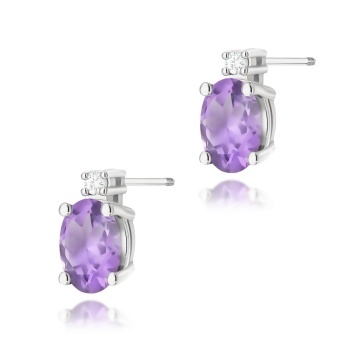 Cercei Aur 14K cu Ametist 0.40 ct si Diamante Naturale 0.03 ct Filet cu Protectie - Img 7